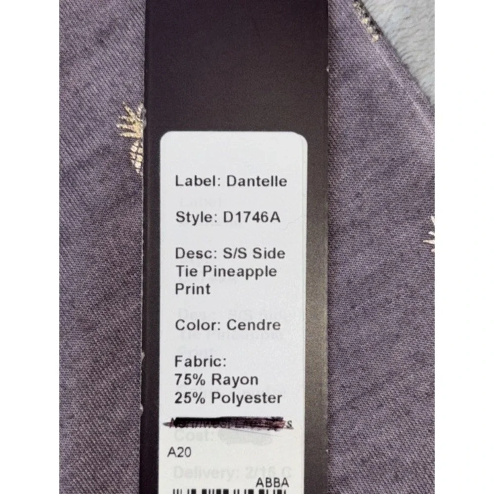 Dantelle Side Tie Tunic Women's M Purple Gold‎ Pineapple Summer Vacation